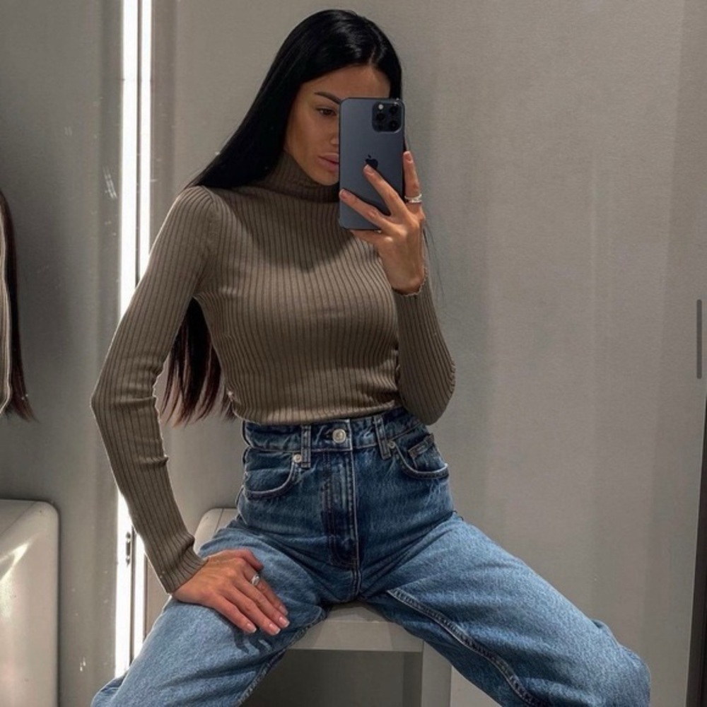 Zara Ribbed Turtleneck Knit Sweater Top Basic Layering